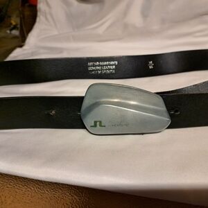 J.Lindeberg Black Leather Belt with Silver Buckle